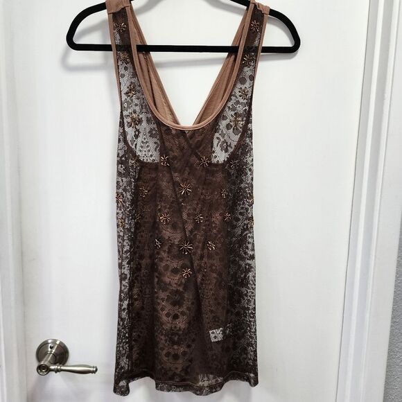 Vanity Tops - COPY - Vanity XL NWT lace front crisscross back brown beaded